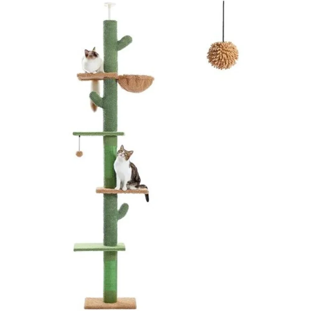 PAWZ Road Cat Tree, Cactus Floor to Ceiling Cat Tower with Adjustable Height